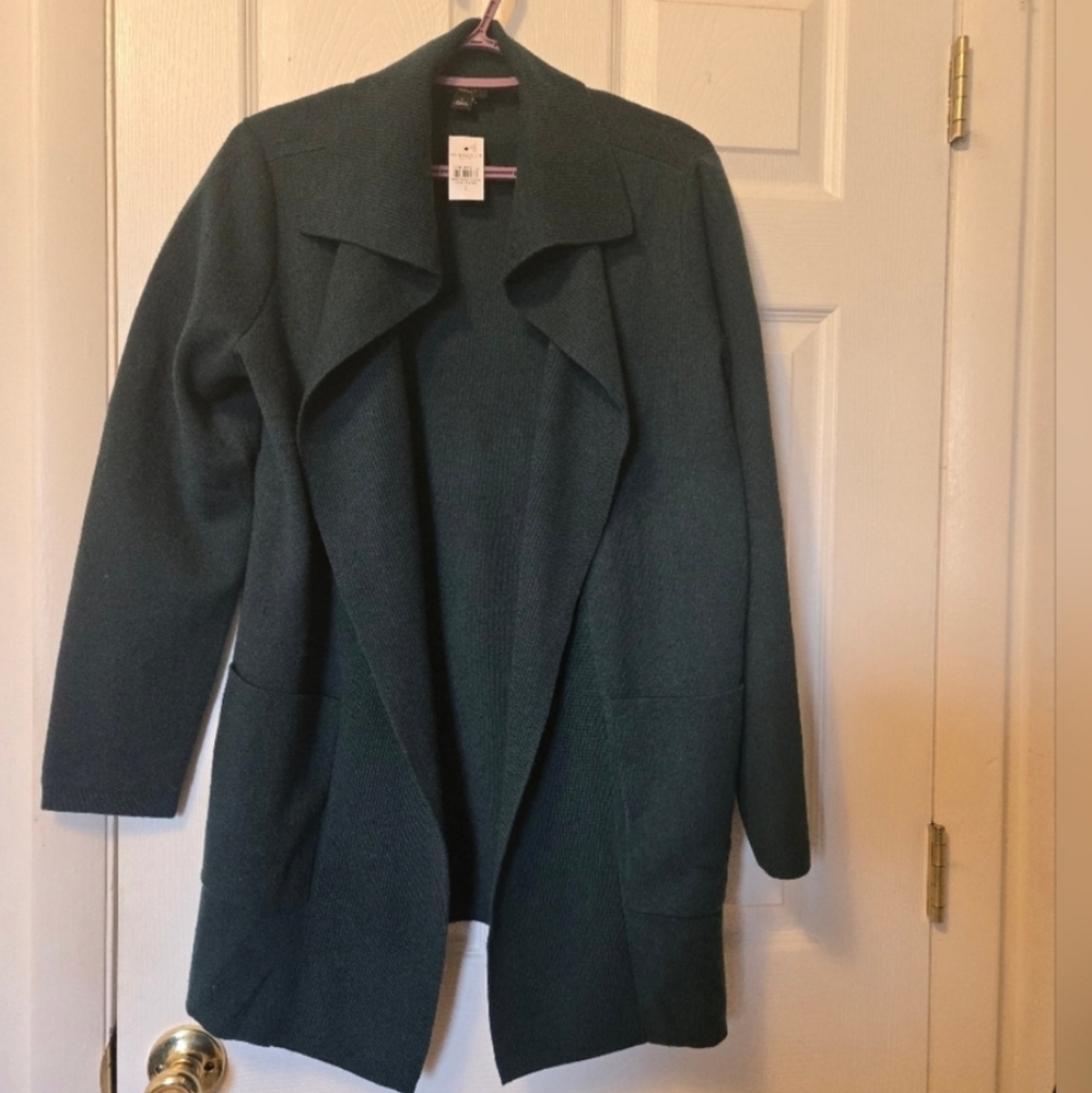 Ann Taylor Dark Green Open Front Cardigan